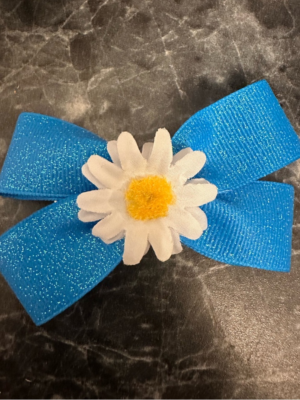 Blue Sparkle Daisy Kids Hair Bow